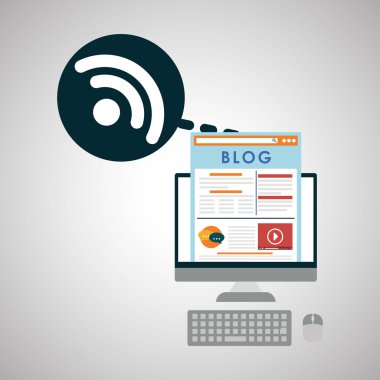 Blog tasarım. Sosyal medya kavramı. Online illüstrasyon, vektör