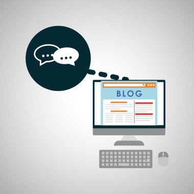 Blog tasarım. Sosyal medya kavramı. Online illüstrasyon, vektör