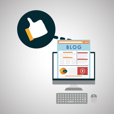 Blog tasarım. Sosyal medya kavramı. Online illüstrasyon, vektör