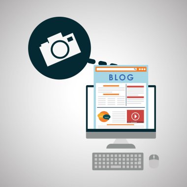 Blog tasarım. Sosyal medya kavramı. Online illüstrasyon, vektör