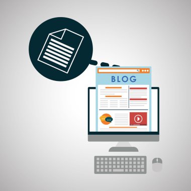 Blog tasarım. Sosyal medya kavramı. Online illüstrasyon, vektör