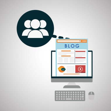 Blog tasarım. Sosyal medya kavramı. Online illüstrasyon, vektör