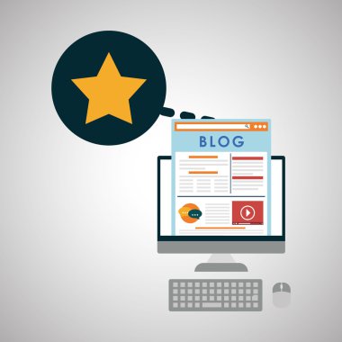 Blog tasarım. Sosyal medya kavramı. Online illüstrasyon, vektör