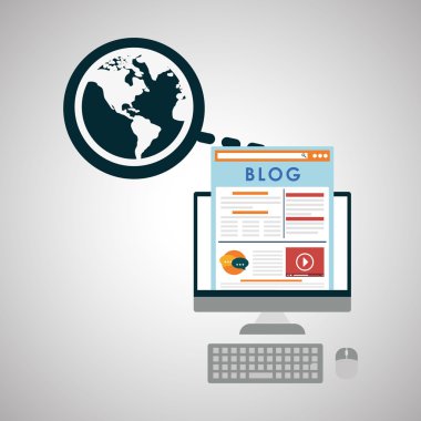 Blog tasarım. Sosyal medya kavramı. Online illüstrasyon, vektör