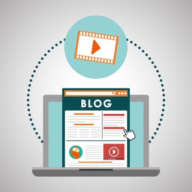 Blog tasarım. Sosyal medya kavramı. Online illüstrasyon, vektör