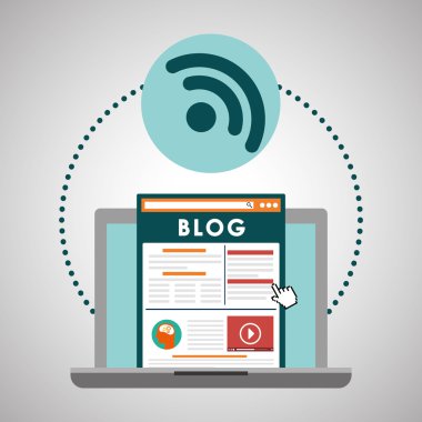 Blog tasarım. Sosyal medya kavramı. Online illüstrasyon, vektör