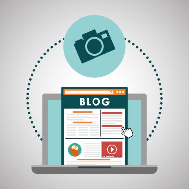 Blog tasarım. Sosyal medya kavramı. Online illüstrasyon, vektör