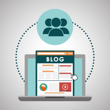 Blog tasarım. Sosyal medya kavramı. Online illüstrasyon, vektör