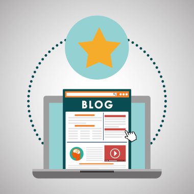 Blog tasarım. Sosyal medya kavramı. Online illüstrasyon, vektör