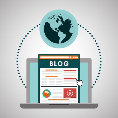 Blog tasarım. Sosyal medya kavramı. Online illüstrasyon, vektör