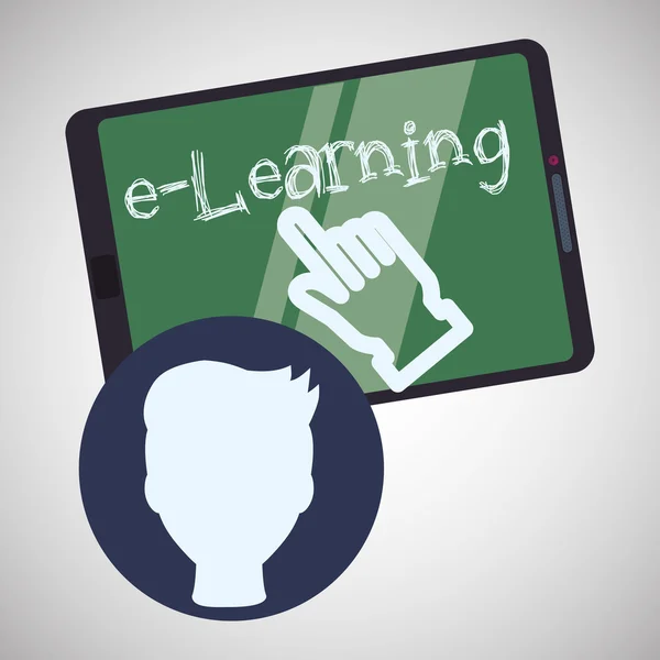 Diseño de E-learning. icono de la educación. concepto en línea, ilustración vectorial — Vector de stock