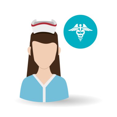 Tıbbi bakım kavramı. Hemşire simgesi. Beyaz arka plan