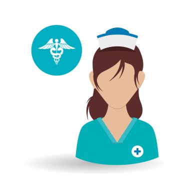 Tıbbi bakım kavramı. Hemşire simgesi. Beyaz arka plan