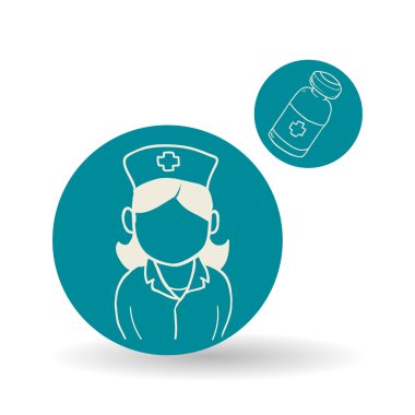 Tıbbi bakım kavramı. Hemşire simgesi. Beyaz arka plan