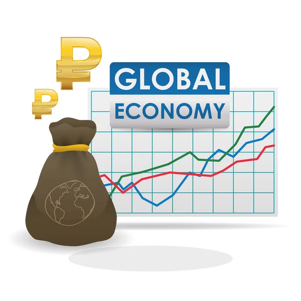 グローバル経済設計。お金のアイコン。孤立した図 — ストックベクタ