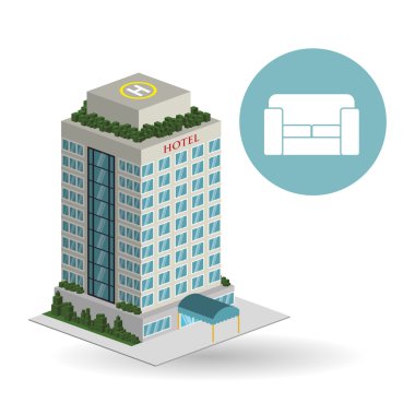 Otel tasarımı. seyahat etmek simge. İllüstrasyon izole ve düz