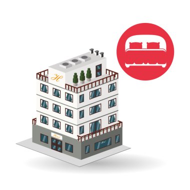 Otel tasarımı. seyahat etmek simge. İllüstrasyon izole ve düz
