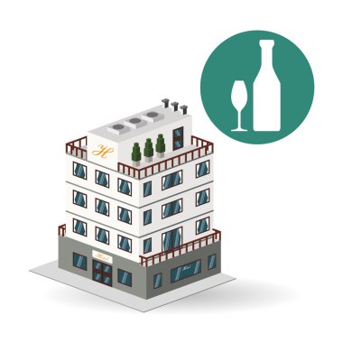 Otel tasarımı. seyahat etmek simge. İllüstrasyon izole ve düz