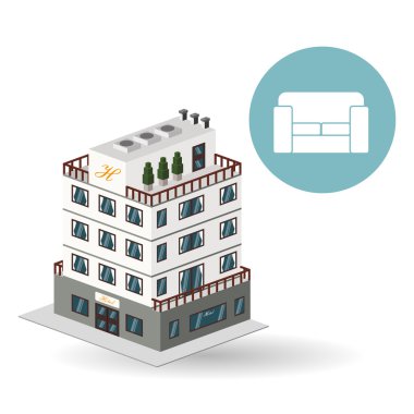 Otel tasarımı. seyahat etmek simge. İllüstrasyon izole ve düz