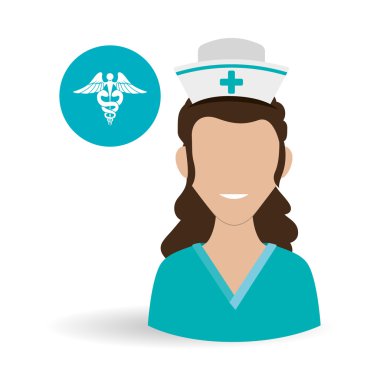 Tıbbi bakım kavramı. Hemşire simgesi. Beyaz arka plan