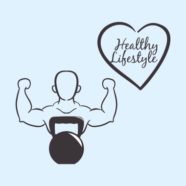 Sağlıklı yaşam tarzı tasarım. Vücut geliştirme illüstrasyon. Beyaz backg