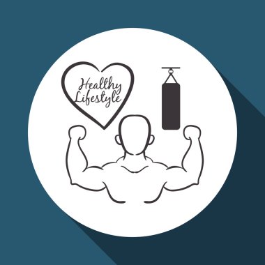 Sağlıklı yaşam tarzı tasarım. Vücut geliştirme illüstrasyon. Beyaz backg