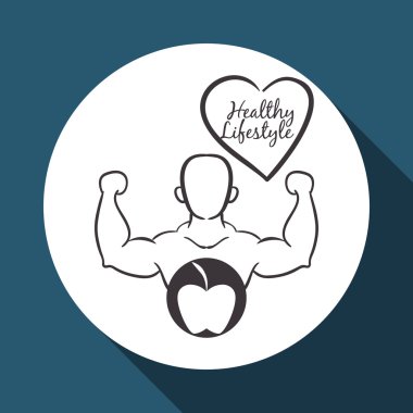 Sağlıklı yaşam tarzı tasarım. Vücut geliştirme illüstrasyon. Beyaz backg