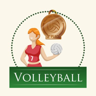 Voleybol tasarım. Spor idolü. İzole illüstrasyon, editanle vektör