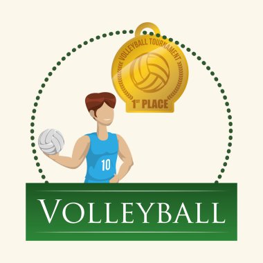 Voleybol tasarım. Spor idolü. İzole illüstrasyon, editanle vektör