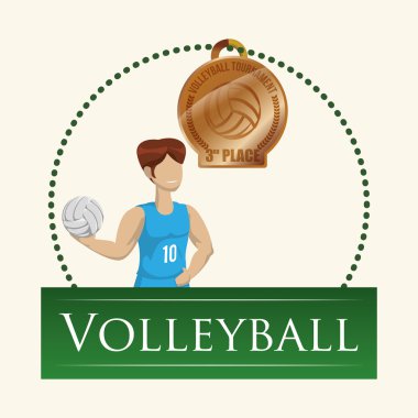Voleybol tasarım. Spor idolü. İzole illüstrasyon, editanle vektör