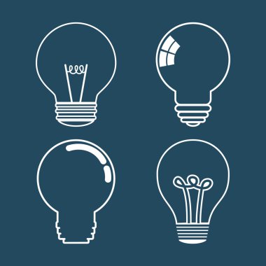 Fikir tasarım. Ampul simgesi. Düz illüstrasyon, vektör