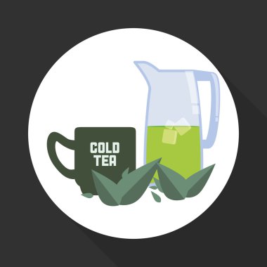 çay saat simgesini. içki kavramı. Düz illiustration, vektör