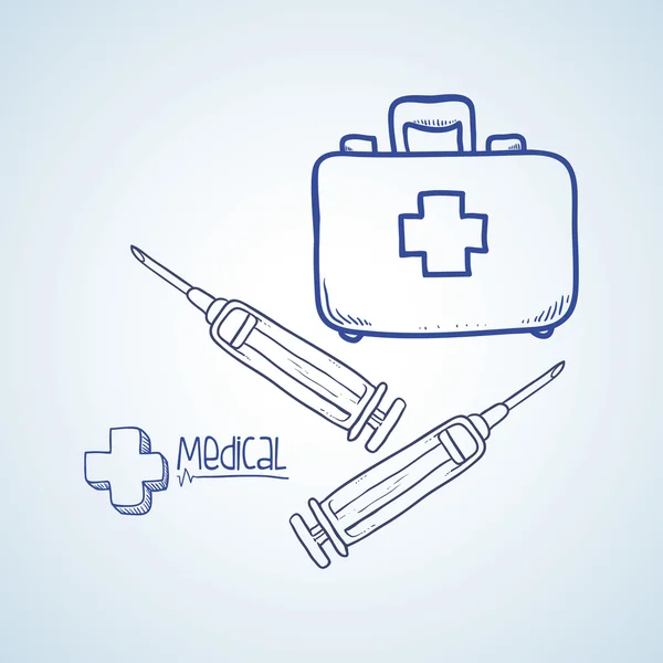 Projeto de cuidados médicos. ícone de esboço. Ilustração plana — Vetor de Stock
