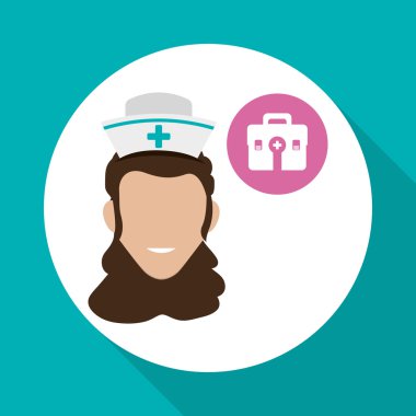 Tıbbi bakım kavramı. Hemşire simgesi. Beyaz arka plan, vektör