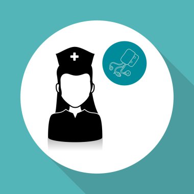 Tıbbi bakım kavramı. Hemşire simgesi. Beyaz arka plan, vektör