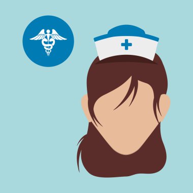 Tıbbi bakım kavramı. Hemşire simgesi. Beyaz arka plan, vektör