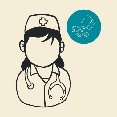 Tıbbi bakım kavramı. Hemşire simgesi. Beyaz arka plan, vektör