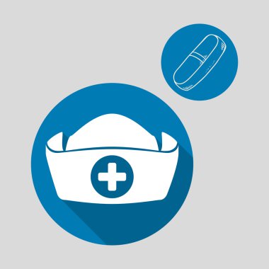 Tıbbi bakım kavramı. Hemşire simgesi. Beyaz arka plan, vektör