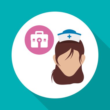 Tıbbi bakım kavramı. Hemşire simgesi. Beyaz arka plan, vektör