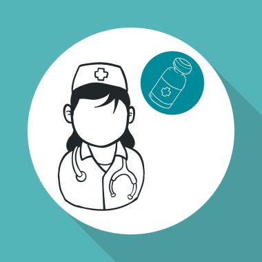 Tıbbi bakım kavramı. Hemşire simgesi. Beyaz arka plan, vektör