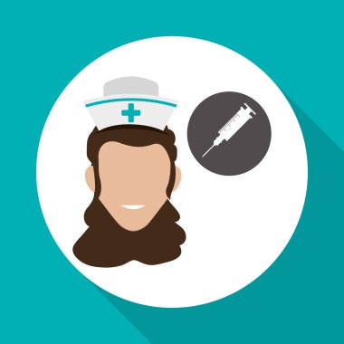 Tıbbi bakım kavramı. Hemşire simgesi. Beyaz arka plan, vektör