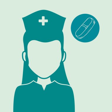 Tıbbi bakım kavramı. Hemşire simgesi. Beyaz arka plan, vektör