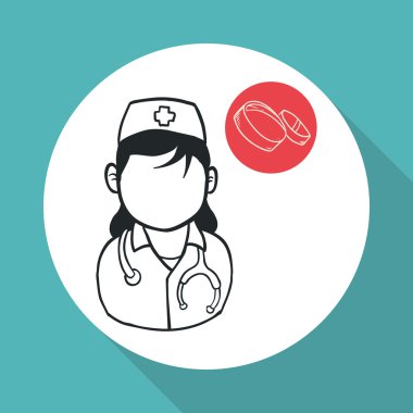 Tıbbi bakım kavramı. Hemşire simgesi. Beyaz arka plan, vektör