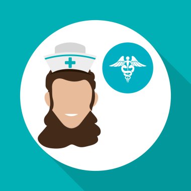 Tıbbi bakım kavramı. Hemşire simgesi. Beyaz arka plan, vektör