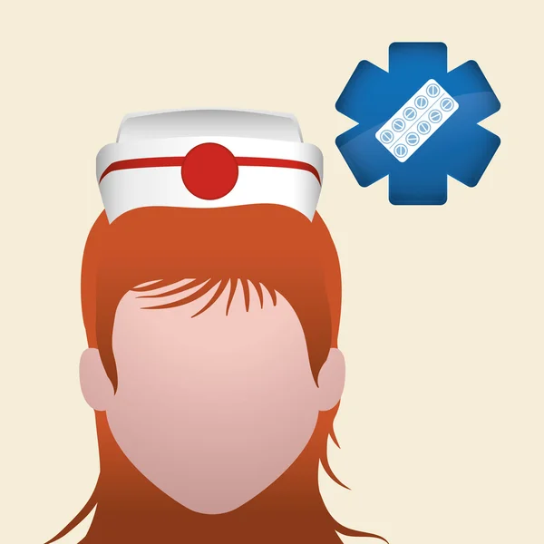 Concetto di assistenza medica. Icona dell'infermiera. Sfondo bianco, vettore — Vettoriale Stock
