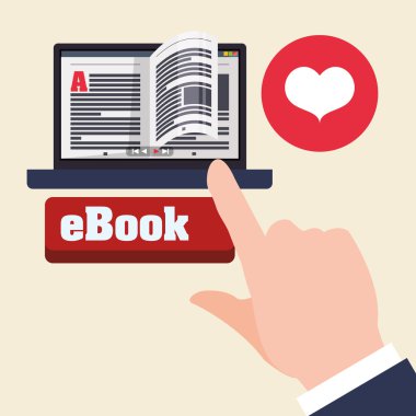 eKitap tasarımı. okuma simgesi. Arka plan beyaz, illüstrasyon vektör, vektör