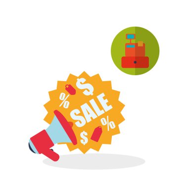 Tasarım alışveriş. Satış ve perakende simgesi. İzole illüstrasyon, vektör