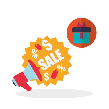 Tasarım alışveriş. Satış ve perakende simgesi. İzole illüstrasyon, vektör