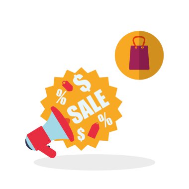 Tasarım alışveriş. Satış ve perakende simgesi. İzole illüstrasyon, vektör