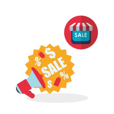 Tasarım alışveriş. Satış ve perakende simgesi. İzole illüstrasyon, vektör